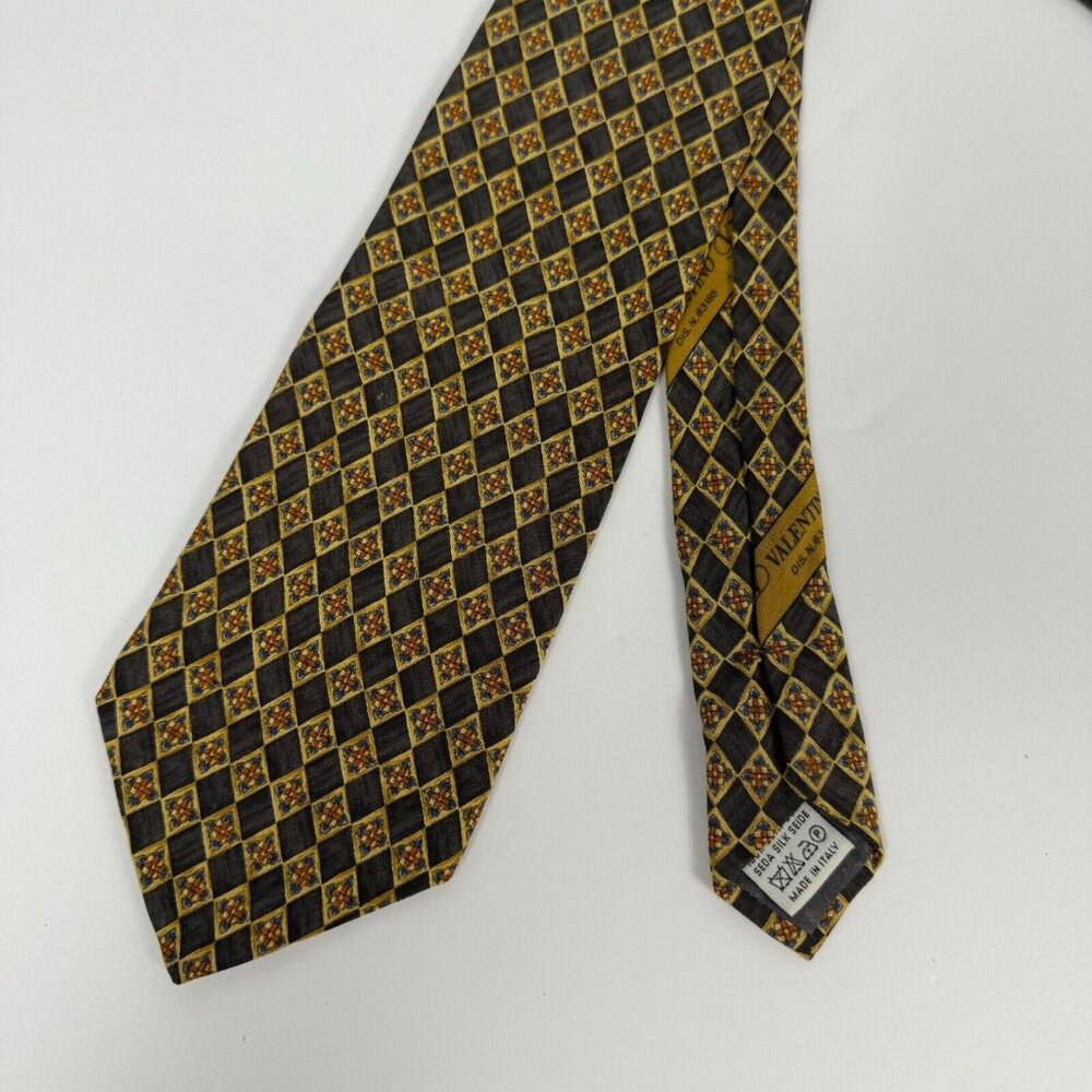 Valentino Cravatte Mens Geometric Print 100% Silk NeckTie Made in Italy Pre-own